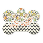 Swirls, Floral & Chevron Bone Shaped Dog ID Tag (Personalized)