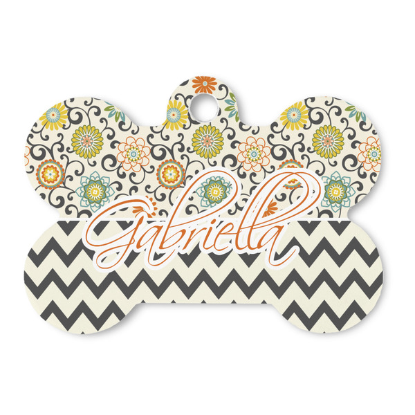 Custom Swirls, Floral & Chevron Bone Shaped Dog ID Tag (Personalized)