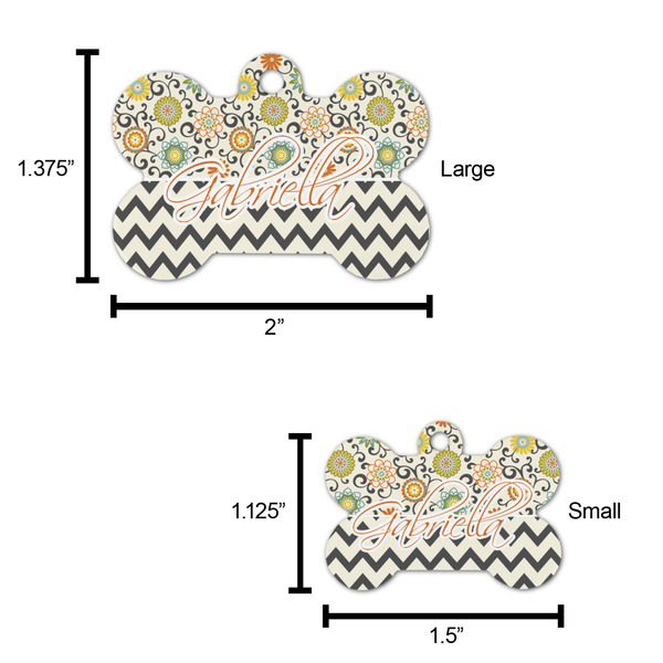 Swirls, Floral & Chevron Bone Shaped Dog ID Tag - Large - Scale