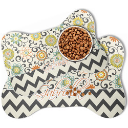 Swirls, Floral & Chevron Bone Shaped Dog Food Mat (Personalized)