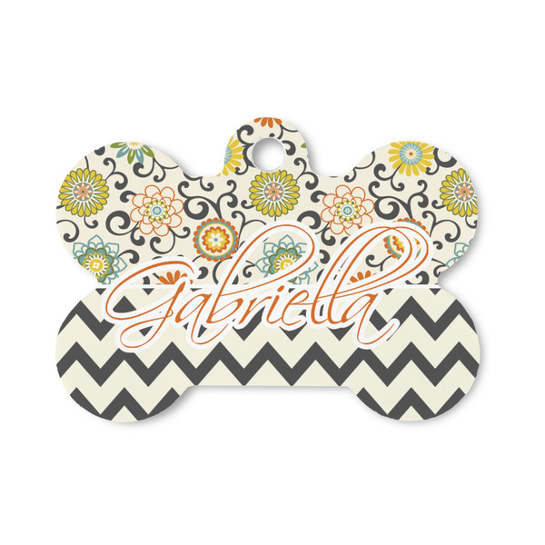 Custom Swirls, Floral & Chevron Bone Shaped Dog ID Tag - Small (Personalized)