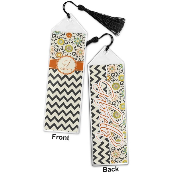 Swirls, Floral & Chevron Bookmark with tassel - Front and Back