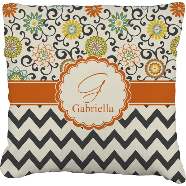 Custom Swirls, Floral & Chevron Faux-Linen Throw Pillow 16" (Personalized)