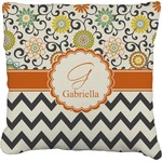 Swirls, Floral & Chevron Faux-Linen Throw Pillow 18" (Personalized)