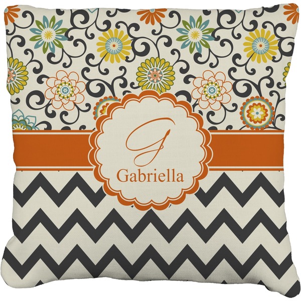 Custom Swirls, Floral & Chevron Faux-Linen Throw Pillow 18" (Personalized)