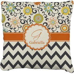Swirls, Floral & Chevron Faux-Linen Throw Pillow 20" (Personalized)