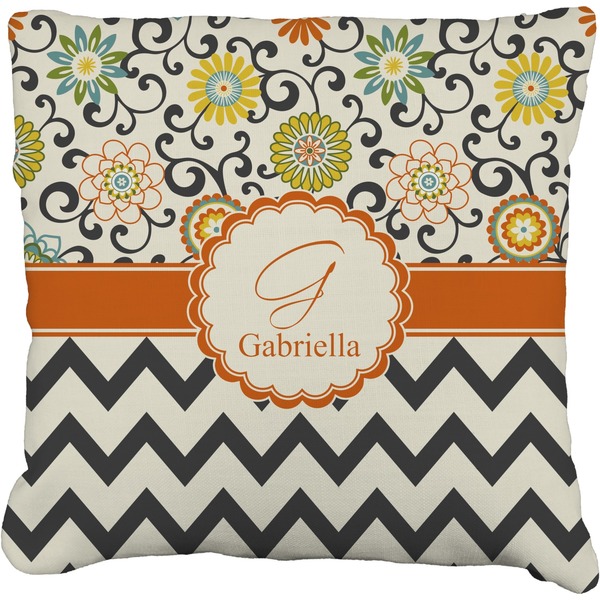 Custom Swirls, Floral & Chevron Faux-Linen Throw Pillow 20" (Personalized)