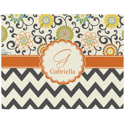 Swirls, Floral & Chevron Woven Fabric Placemat - Twill w/ Name and Initial