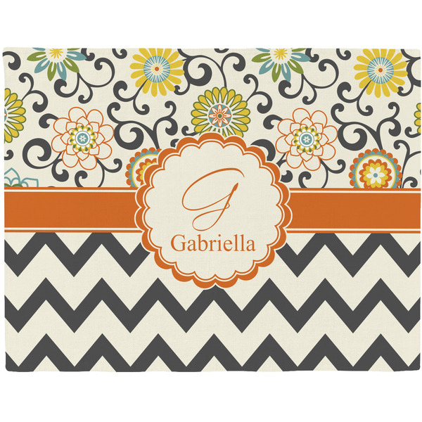 Custom Swirls, Floral & Chevron Woven Fabric Placemat - Twill w/ Name and Initial
