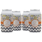 Swirls, Floral & Chevron Can Cooler (12 oz) - Set of 4 w/ Name and Initial