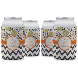 Swirls, Floral & Chevron Can Cooler (12 oz) - Set of 4 w/ Name and Initial