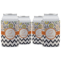 Swirls, Floral & Chevron Can Cooler (12 oz) - Set of 4 w/ Name and Initial