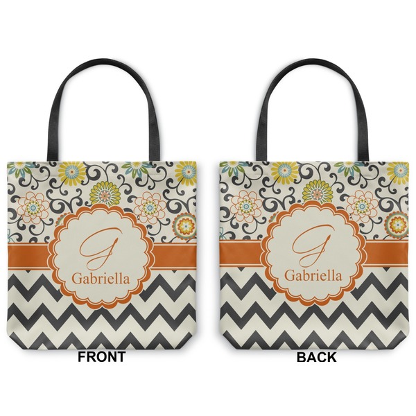 Swirls, Floral & Chevron Canvas Tote - Front and Back