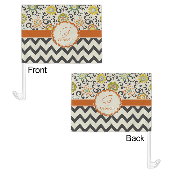 Swirls, Floral & Chevron Car Flag - 11" x 8" - Front & Back View