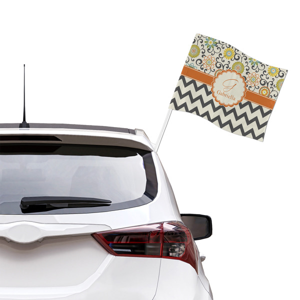 Swirls, Floral & Chevron Car Flag - Large - LIFESTYLE