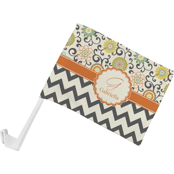 Custom Swirls, Floral & Chevron Car Flag - Small w/ Name and Initial