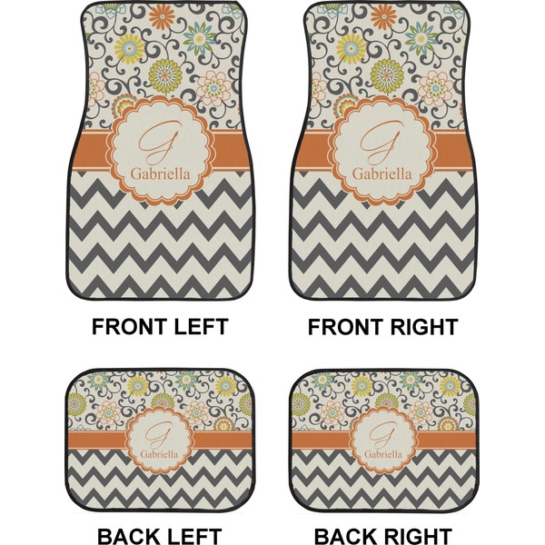 Swirls, Floral & Chevron Car Floor Mats Set (2F + 2B)