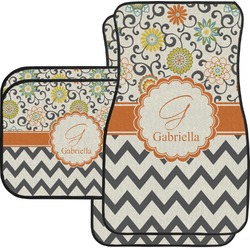 Swirls, Floral & Chevron Car Floor Mats Set - 2 Front & 2 Back (Personalized)