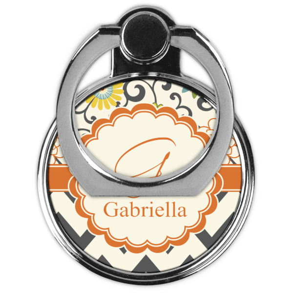 Swirls, Floral & Chevron Cell Phone Ring Stand & Holder - Front (Collapsed)