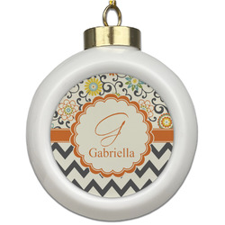 Swirls, Floral & Chevron Ceramic Ball Ornament (Personalized)
