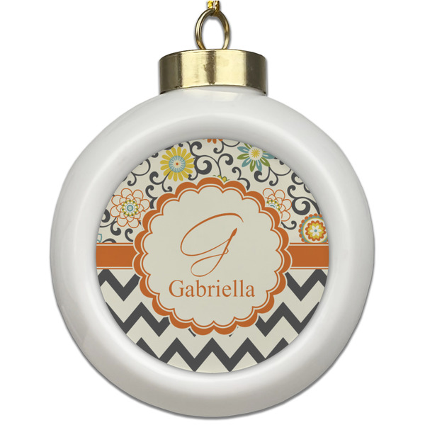 Custom Swirls, Floral & Chevron Ceramic Ball Ornament (Personalized)