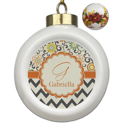 Swirls, Floral & Chevron Ceramic Ball Ornaments - Poinsettia Garland (Personalized)