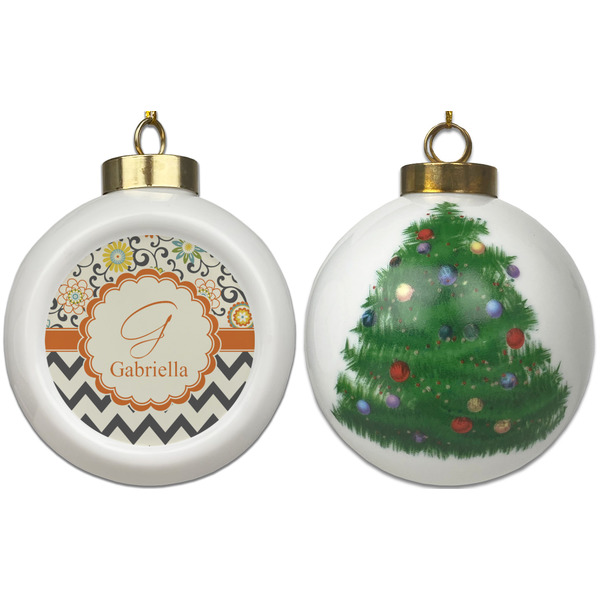 Swirls, Floral & Chevron Ceramic Christmas Ornament - X-Mas Tree (APPROVAL)