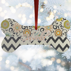 Swirls, Floral & Chevron Ceramic Dog Ornament w/ Name and Initial