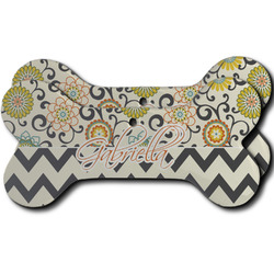 Swirls, Floral & Chevron Ceramic Dog Ornament - Front & Back w/ Name and Initial