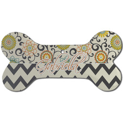 Swirls, Floral & Chevron Ceramic Dog Ornament - Front w/ Name and Initial