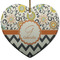 Swirls, Floral & Chevron Ceramic Flat Ornament - Heart (Front)