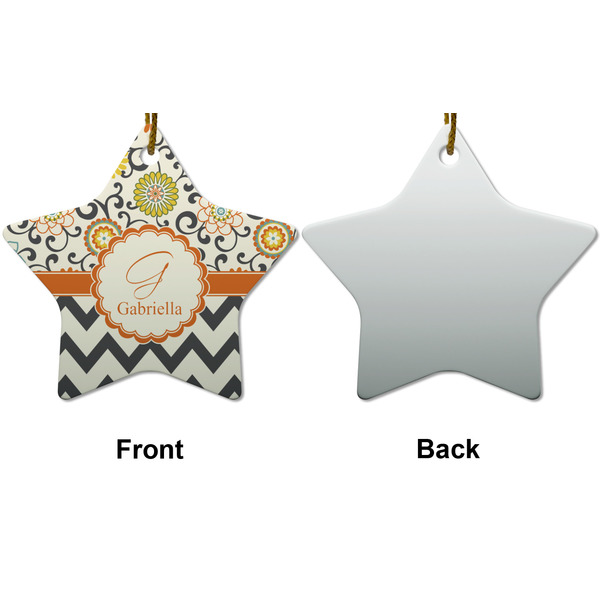 Swirls, Floral & Chevron Ceramic Flat Ornament - Star Front & Back (APPROVAL)