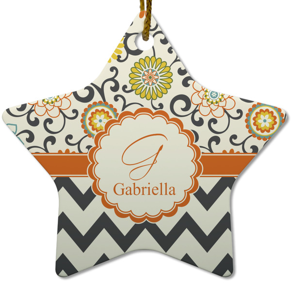 Swirls, Floral & Chevron Ceramic Flat Ornament - Star (Front)