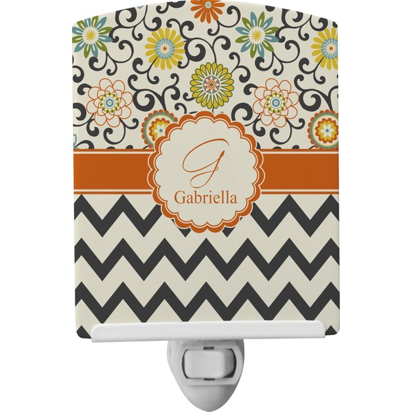 Custom Swirls, Floral & Chevron Ceramic Night Light (Personalized)