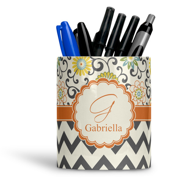 Custom Swirls, Floral & Chevron Ceramic Pen Holder