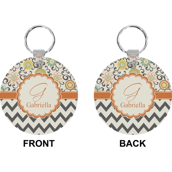 Swirls, Floral & Chevron Circle Keychain (Front + Back)