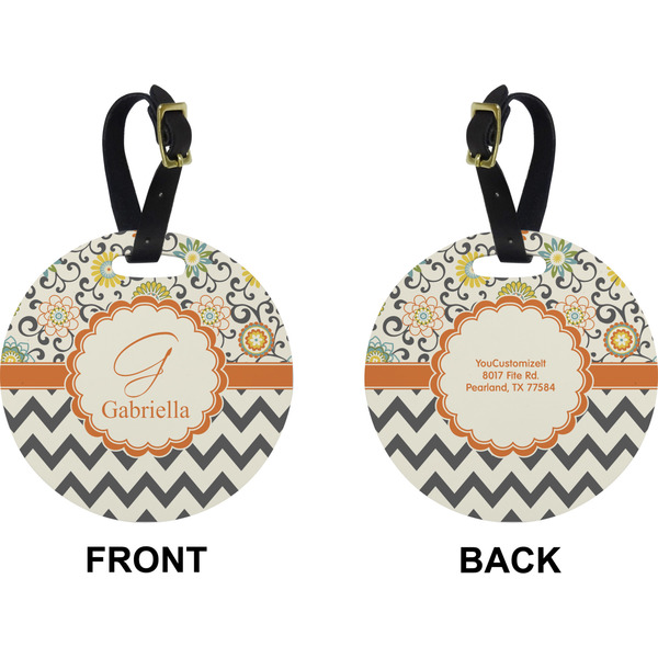 Swirls, Floral & Chevron Circle Luggage Tag (Front + Back)