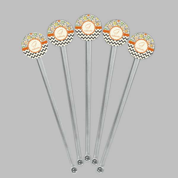 Swirls, Floral & Chevron Clear Plastic 7" Stir Stick - Round - Fan View