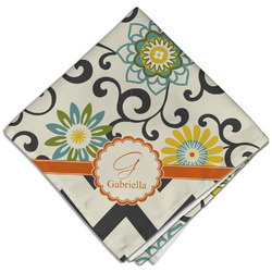 Swirls, Floral & Chevron Cloth Dinner Napkin - Single w/ Name and Initial