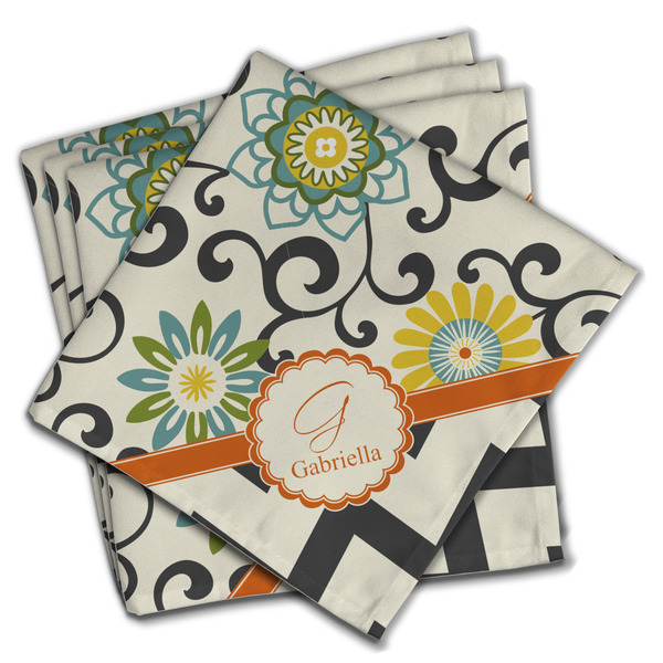 Custom Swirls, Floral & Chevron Cloth Napkins (Set of 4) (Personalized)