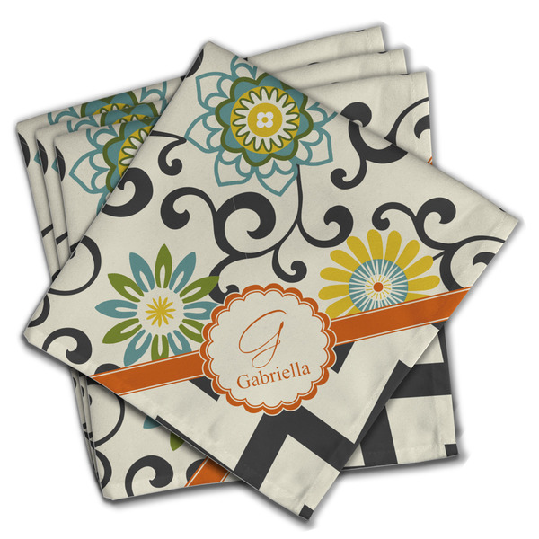 Swirls, Floral & Chevron Cloth Napkins - Personalized Dinner (PARENT MAIN Set of 4)