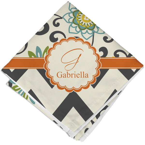 Custom Swirls, Floral & Chevron Cloth Napkin w/ Name and Initial