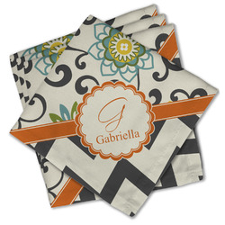 Swirls, Floral & Chevron Cloth Cocktail Napkins - Set of 4 w/ Name and Initial