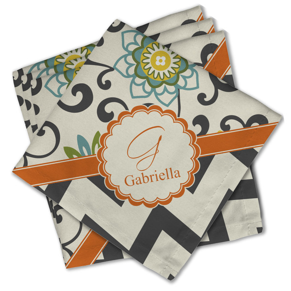 Custom Swirls, Floral & Chevron Cloth Cocktail Napkins - Set of 4 w/ Name and Initial