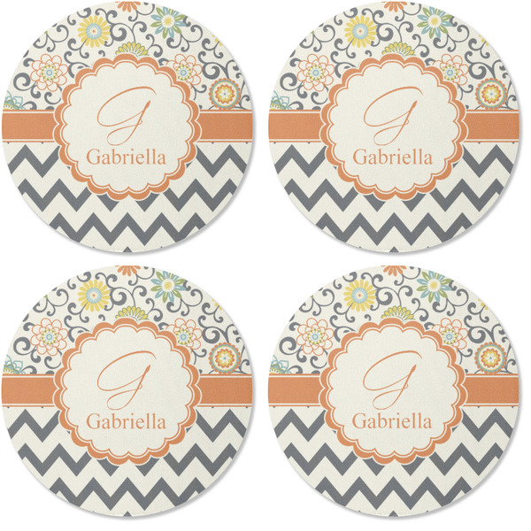 Swirls, Floral & Chevron Coaster Round Rubber Back - Apvl