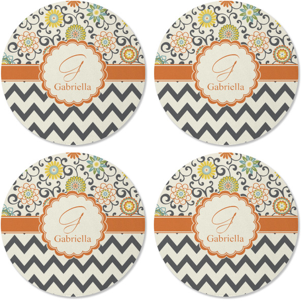Swirls, Floral & Chevron Coaster Round Rubber Back - Apvl
