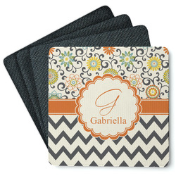 Swirls, Floral & Chevron Square Rubber Backed Coasters - Set of 4 (Personalized)