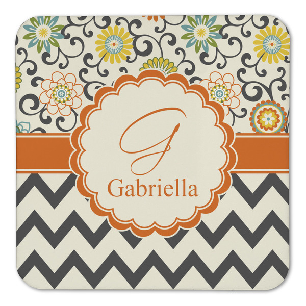 Swirls, Floral & Chevron Coaster Set - FRONT (one)