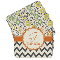 Swirls, Floral & Chevron Cork Coaster - Set of 4 w/ Name and Initial