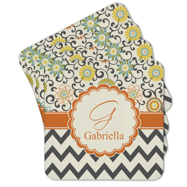 Custom Swirls, Floral & Chevron Cork Coaster - Set of 4 w/ Name and Initial